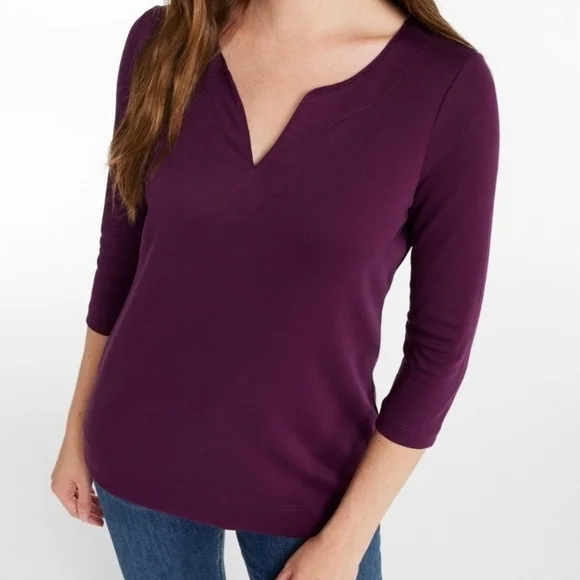 L.L. Bean Women's Long Sleeve V-Neck Top - Deep Purple - Picture 4 of 4